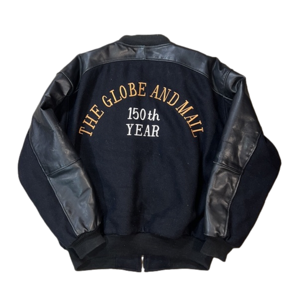 Vintage Other - 🤩 Vintage Globe and Mail 150th Leather and Wool Bomber Jacket Size Large